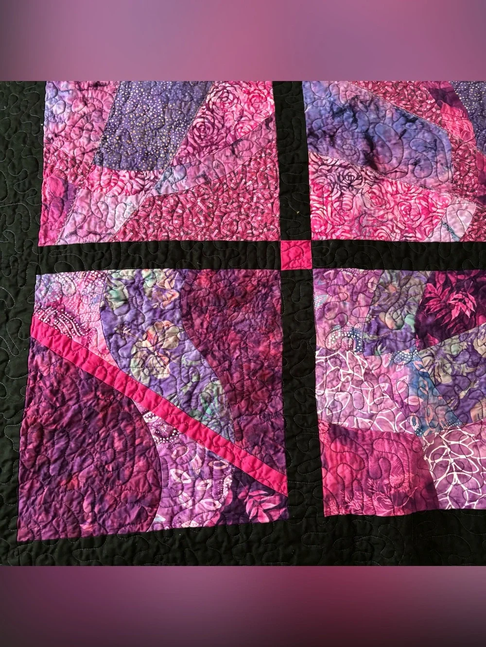 Handmade Batik Patchwork Throw Quilt Purples Size 55